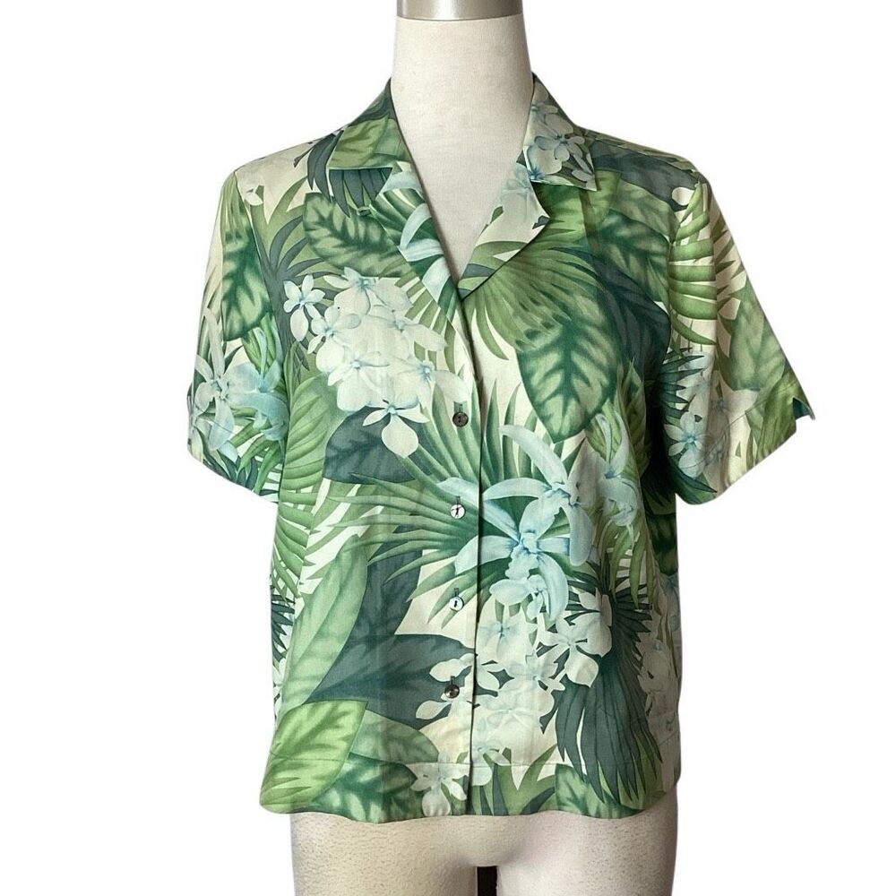 Tommy Bahama 100% Silk Tropical Camp Shirt Women’s Large Short Sleeve